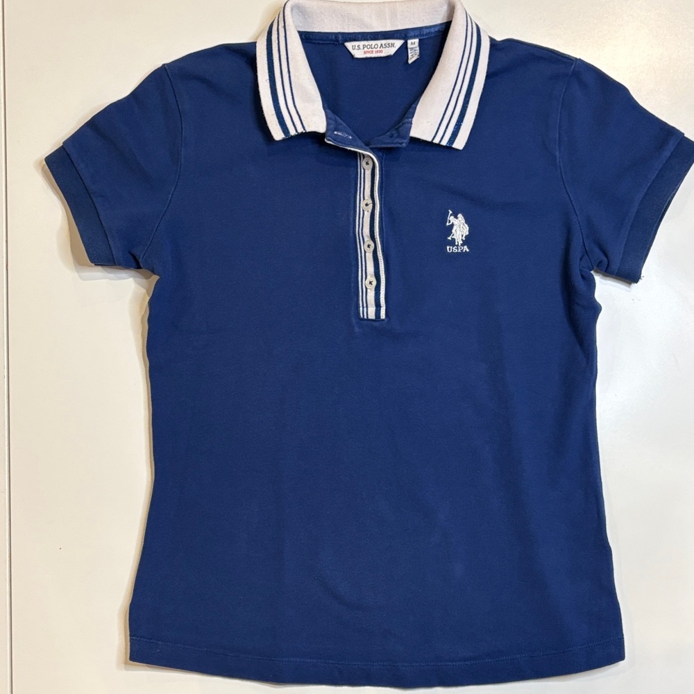 🔥4/$20 U.S. Polo Assn. Blue Polo with White Collar🔥
